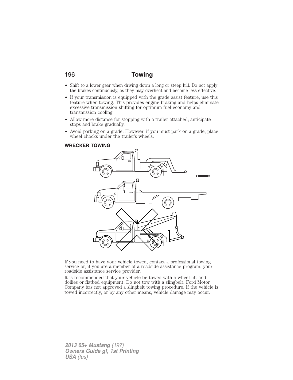 Wrecker towing, 196 towing | FORD 2013 Mustang v.1 User Manual | Page 196 / 437