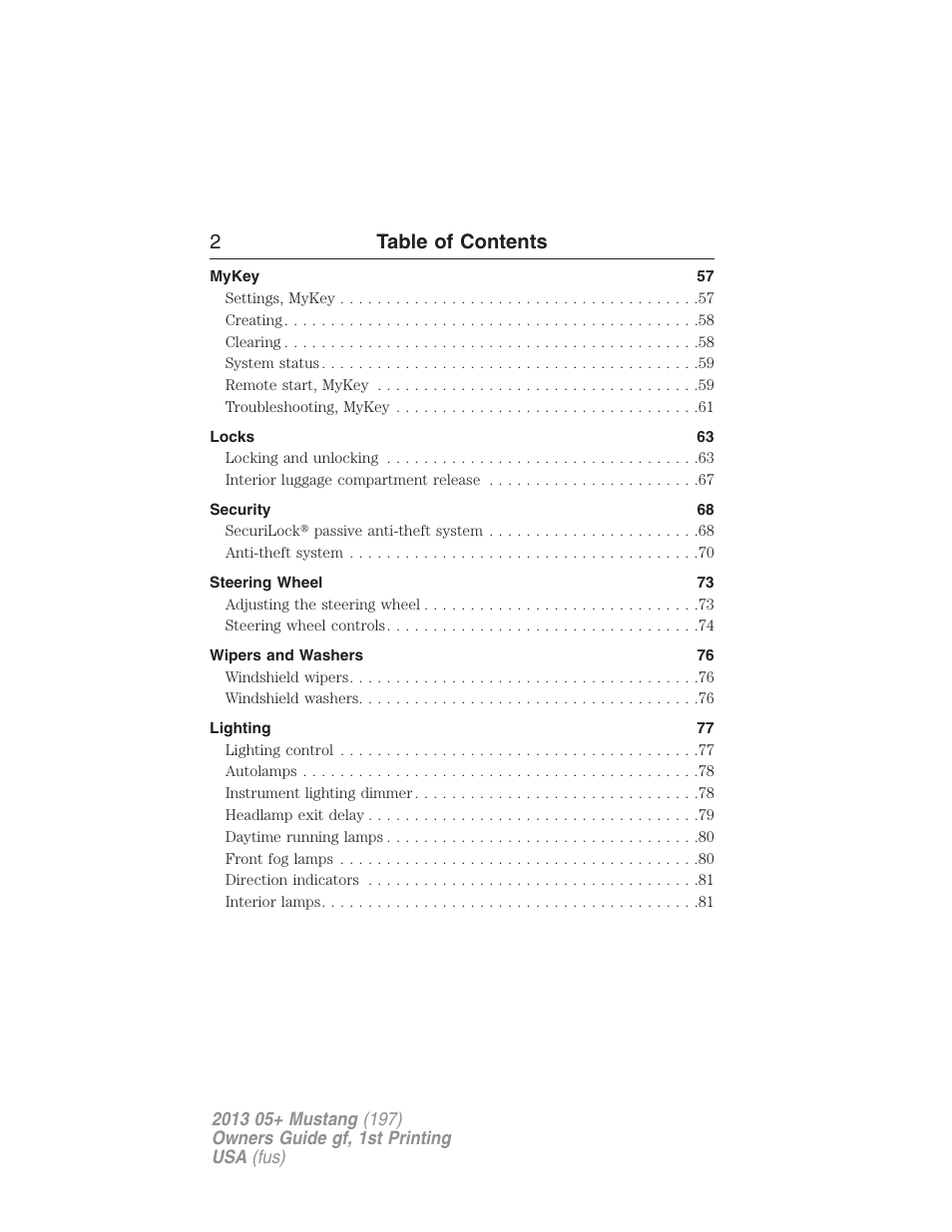 2table of contents | FORD 2013 Mustang v.1 User Manual | Page 2 / 437