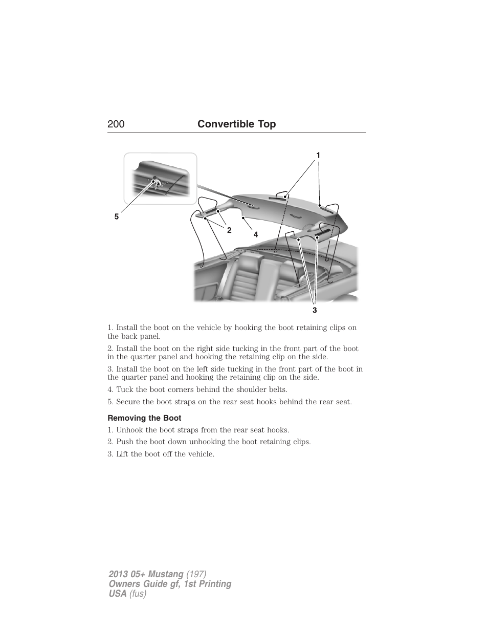 Removing the boot, 200 convertible top | FORD 2013 Mustang v.1 User Manual | Page 200 / 437