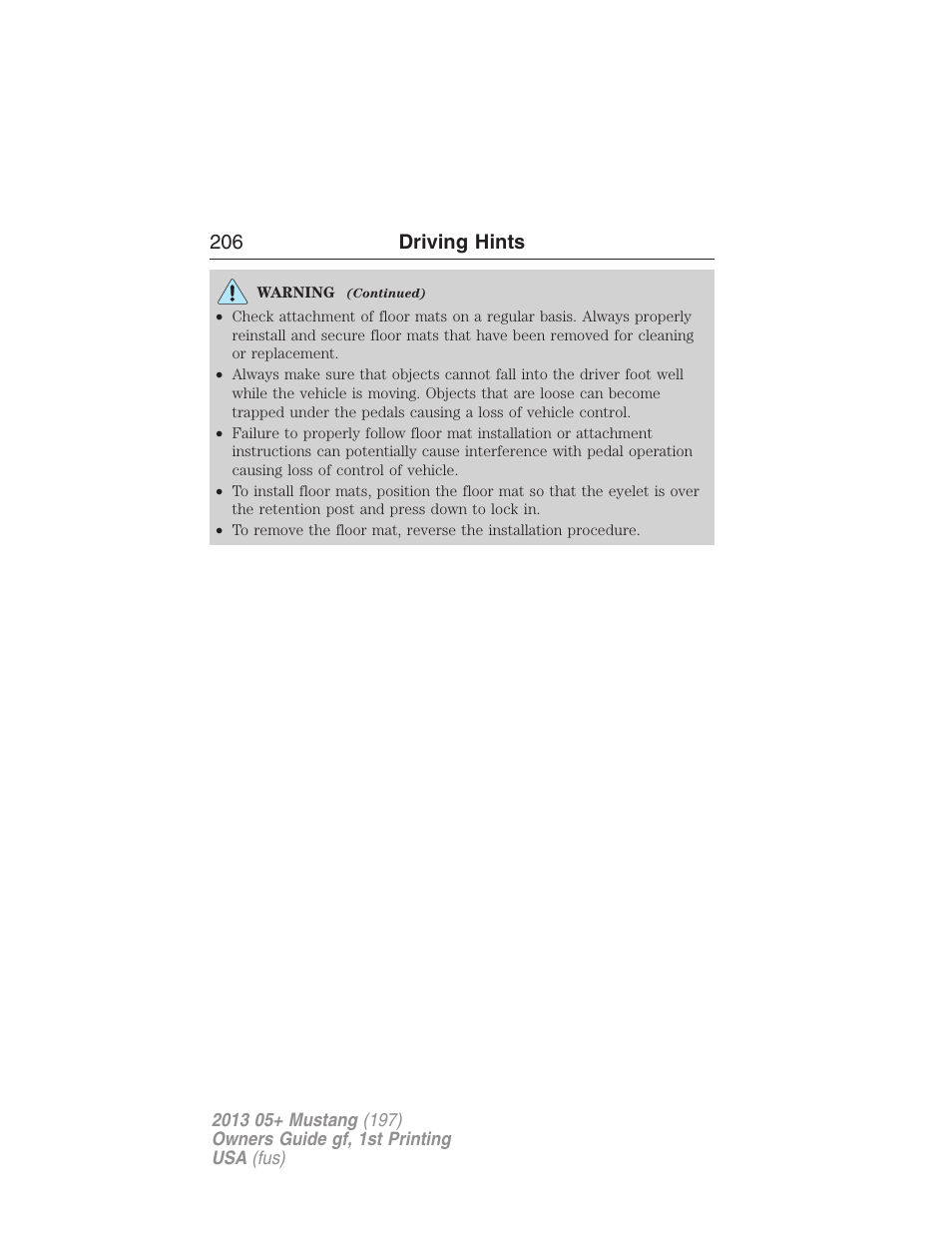206 driving hints | FORD 2013 Mustang v.1 User Manual | Page 206 / 437