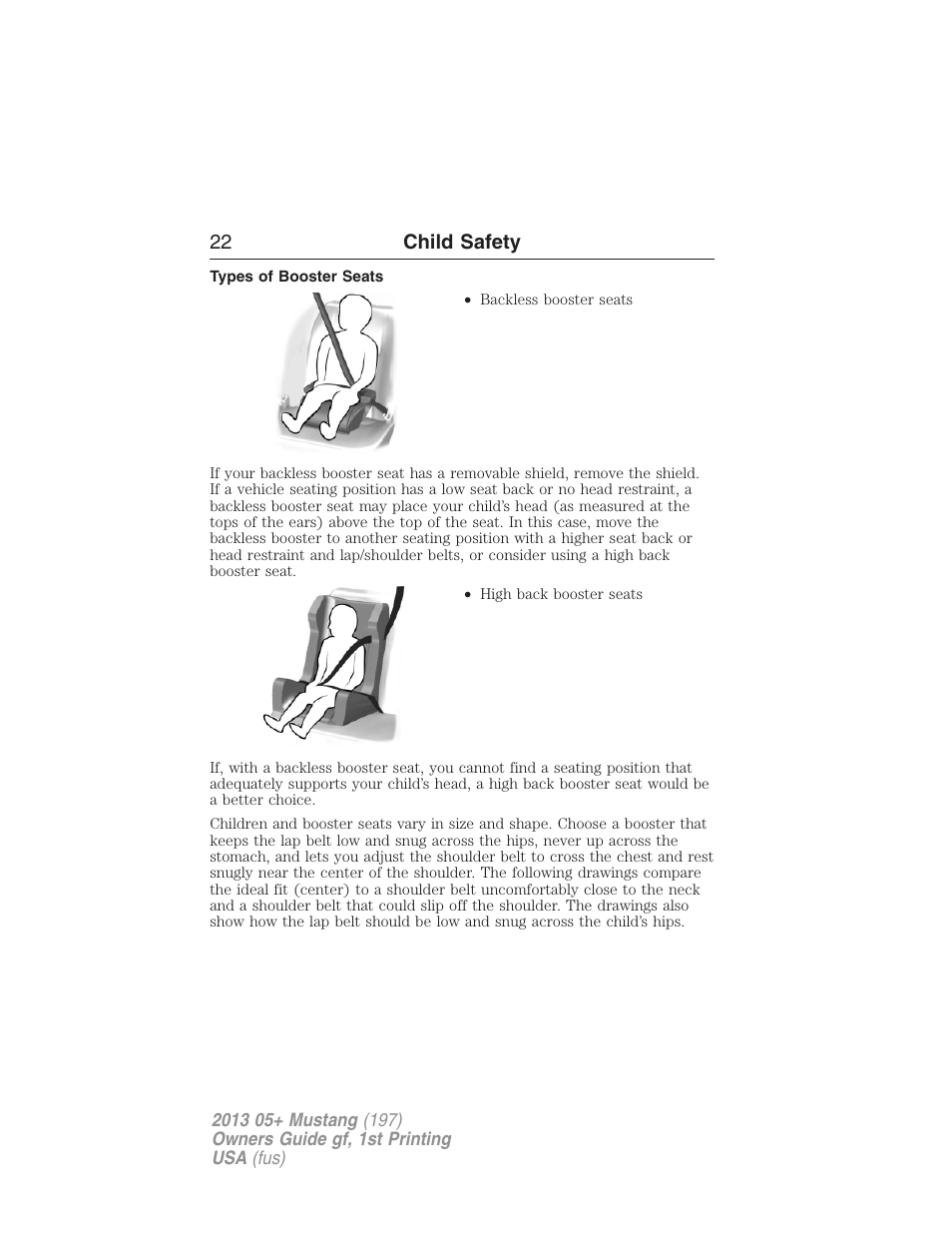 Types of booster seats, 22 child safety | FORD 2013 Mustang v.1 User Manual | Page 22 / 437