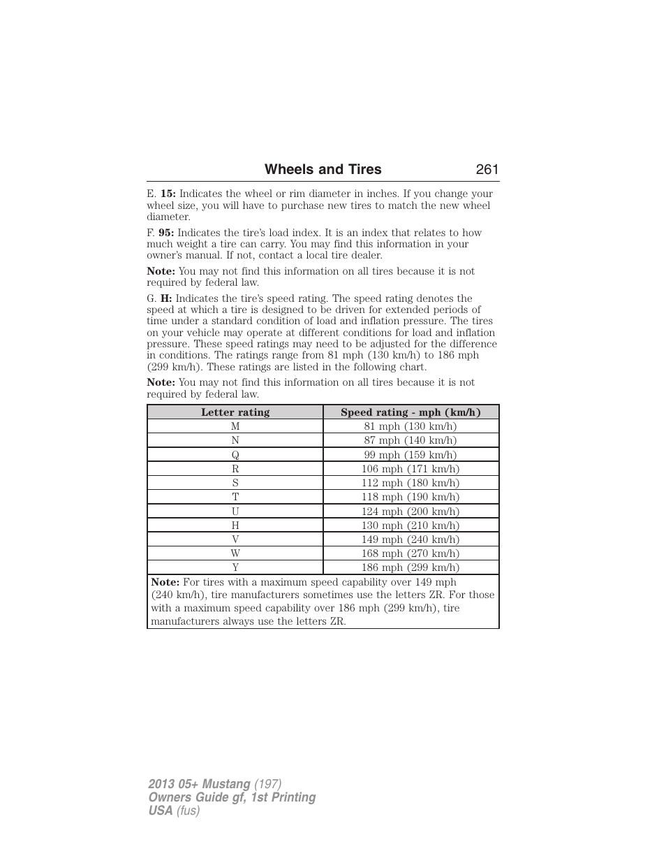 Wheels and tires 261 | FORD 2013 Mustang v.1 User Manual | Page 261 / 437