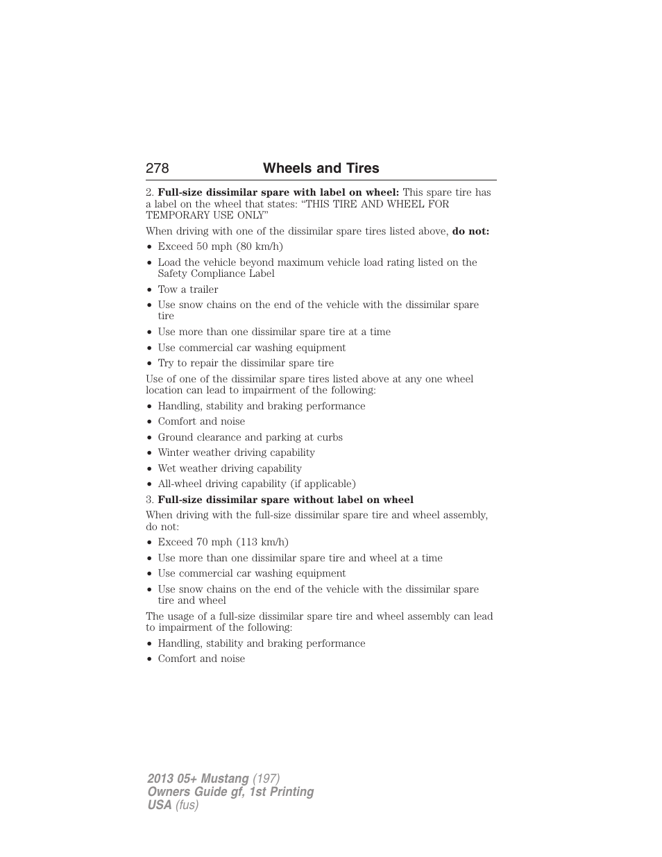 278 wheels and tires | FORD 2013 Mustang v.1 User Manual | Page 278 / 437