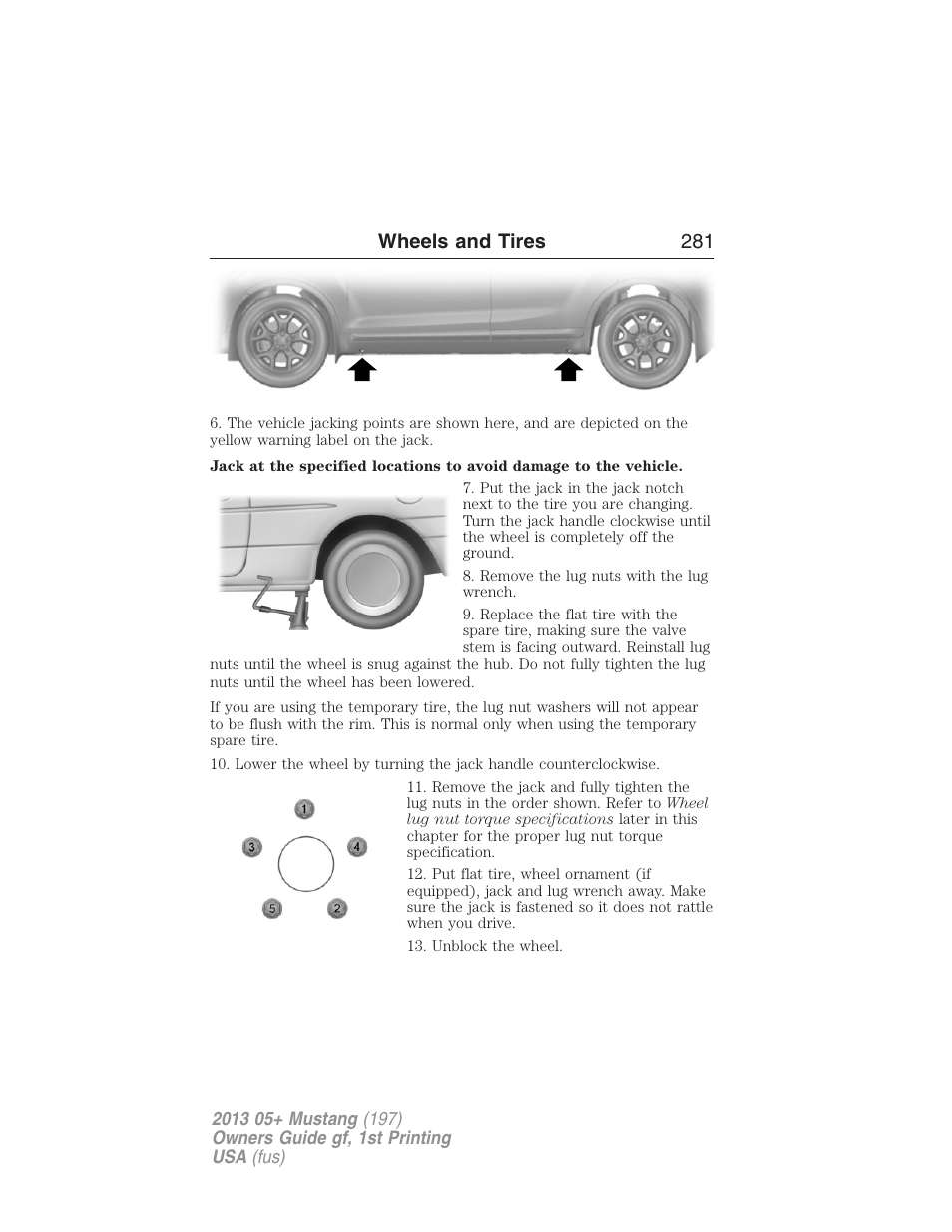 Wheels and tires 281 | FORD 2013 Mustang v.1 User Manual | Page 281 / 437