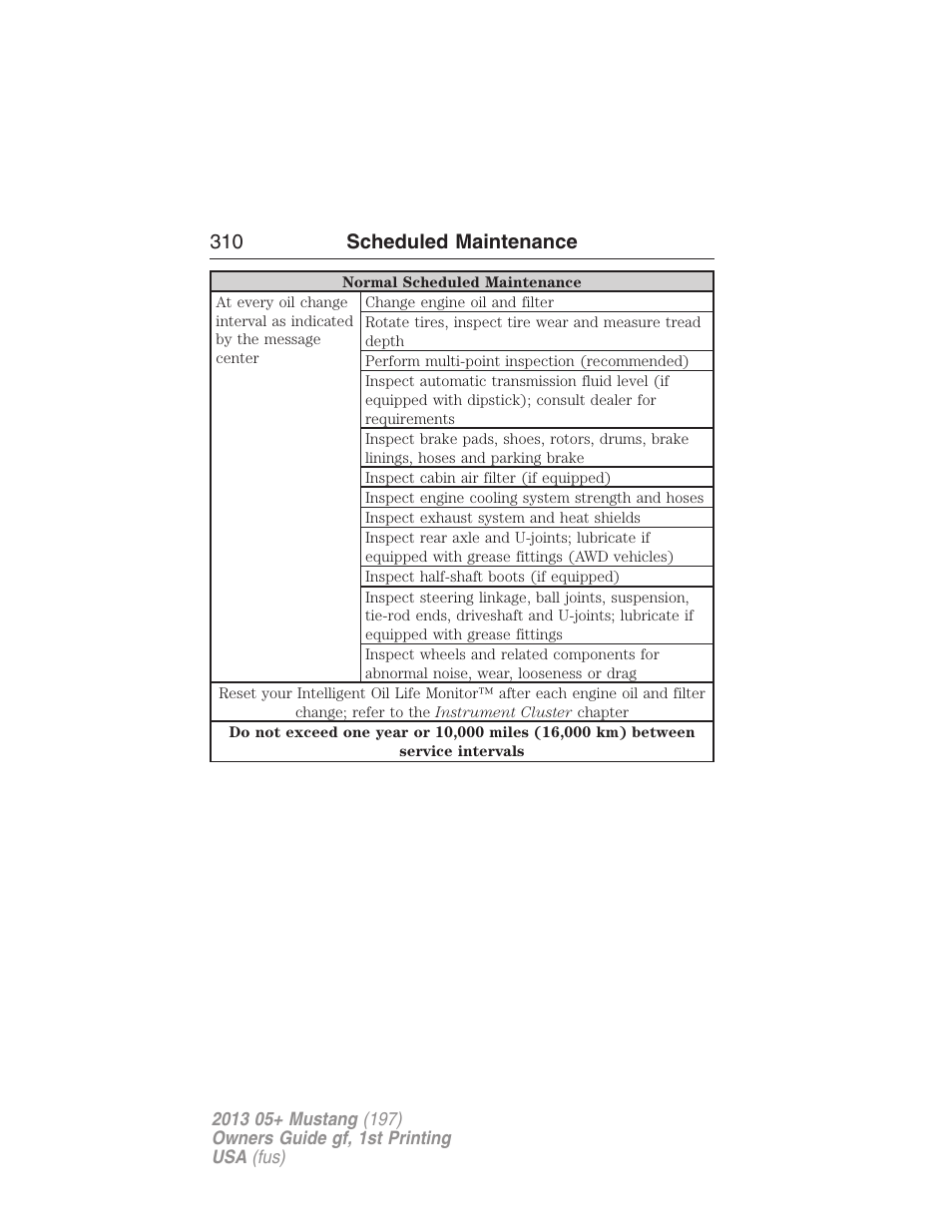 310 scheduled maintenance | FORD 2013 Mustang v.1 User Manual | Page 310 / 437