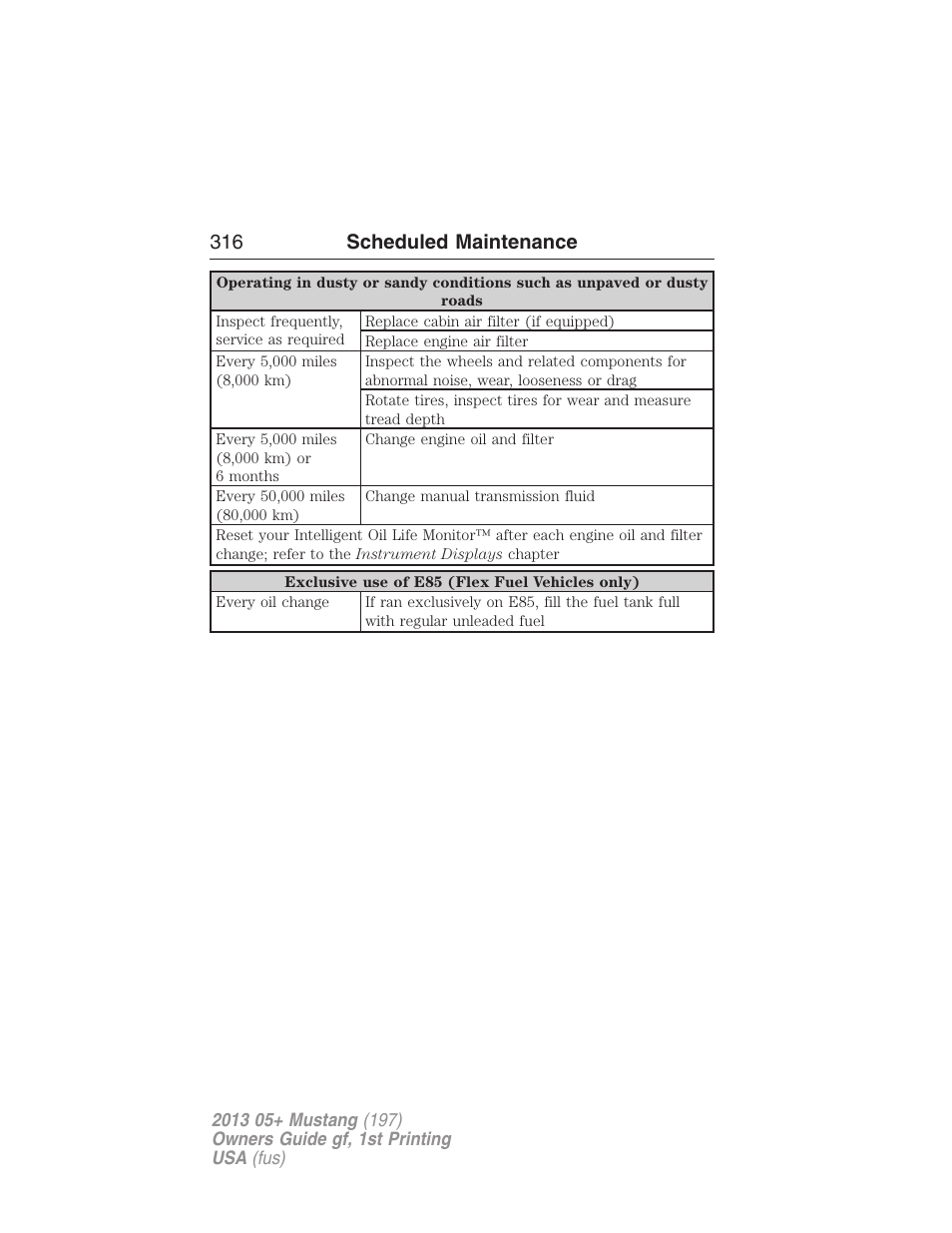 316 scheduled maintenance | FORD 2013 Mustang v.1 User Manual | Page 316 / 437