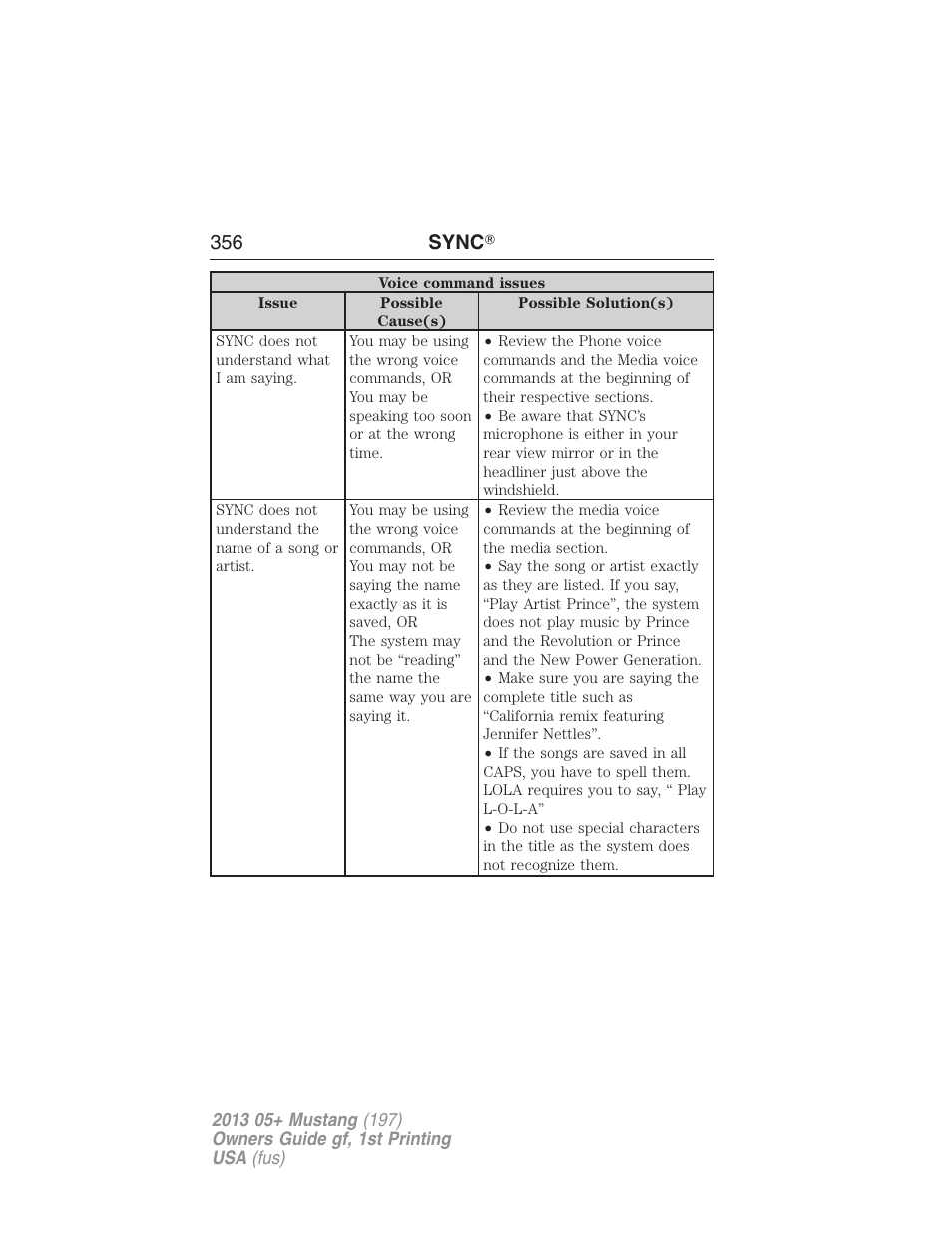 356 sync | FORD 2013 Mustang v.1 User Manual | Page 356 / 437