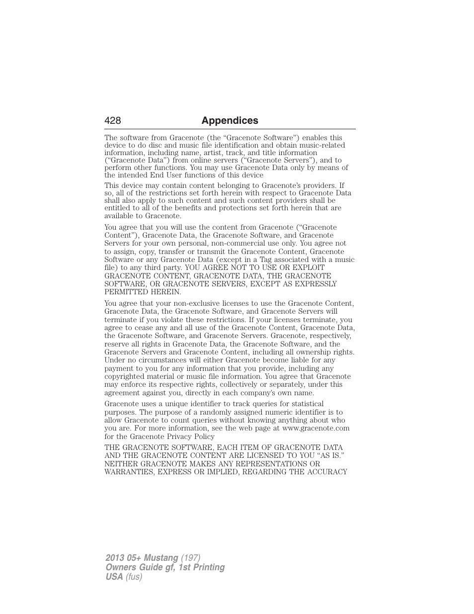 428 appendices | FORD 2013 Mustang v.1 User Manual | Page 428 / 437