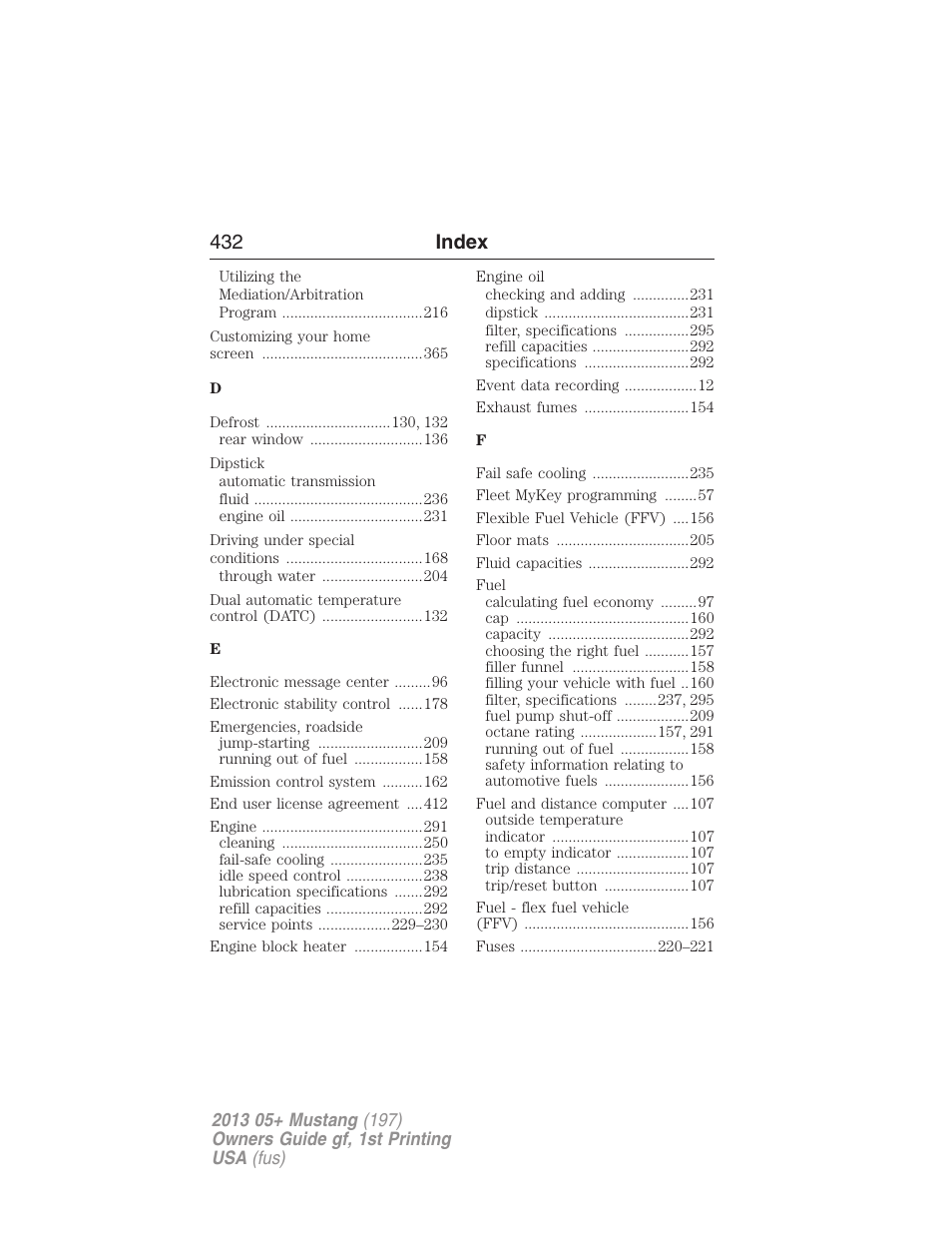 432 index | FORD 2013 Mustang v.1 User Manual | Page 432 / 437