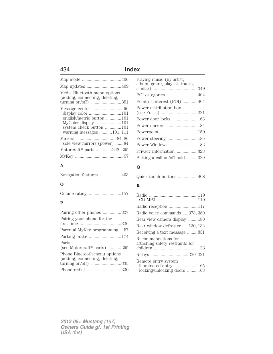 434 index | FORD 2013 Mustang v.1 User Manual | Page 434 / 437