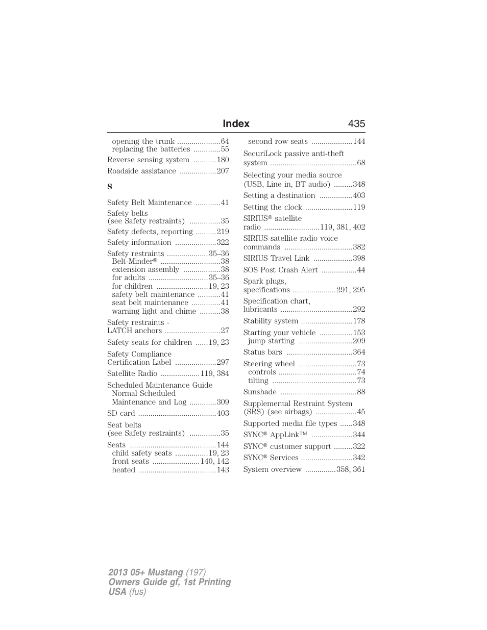 Index 435 | FORD 2013 Mustang v.1 User Manual | Page 435 / 437