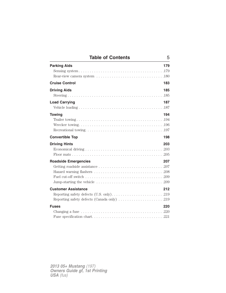 Table of contents 5 | FORD 2013 Mustang v.1 User Manual | Page 5 / 437