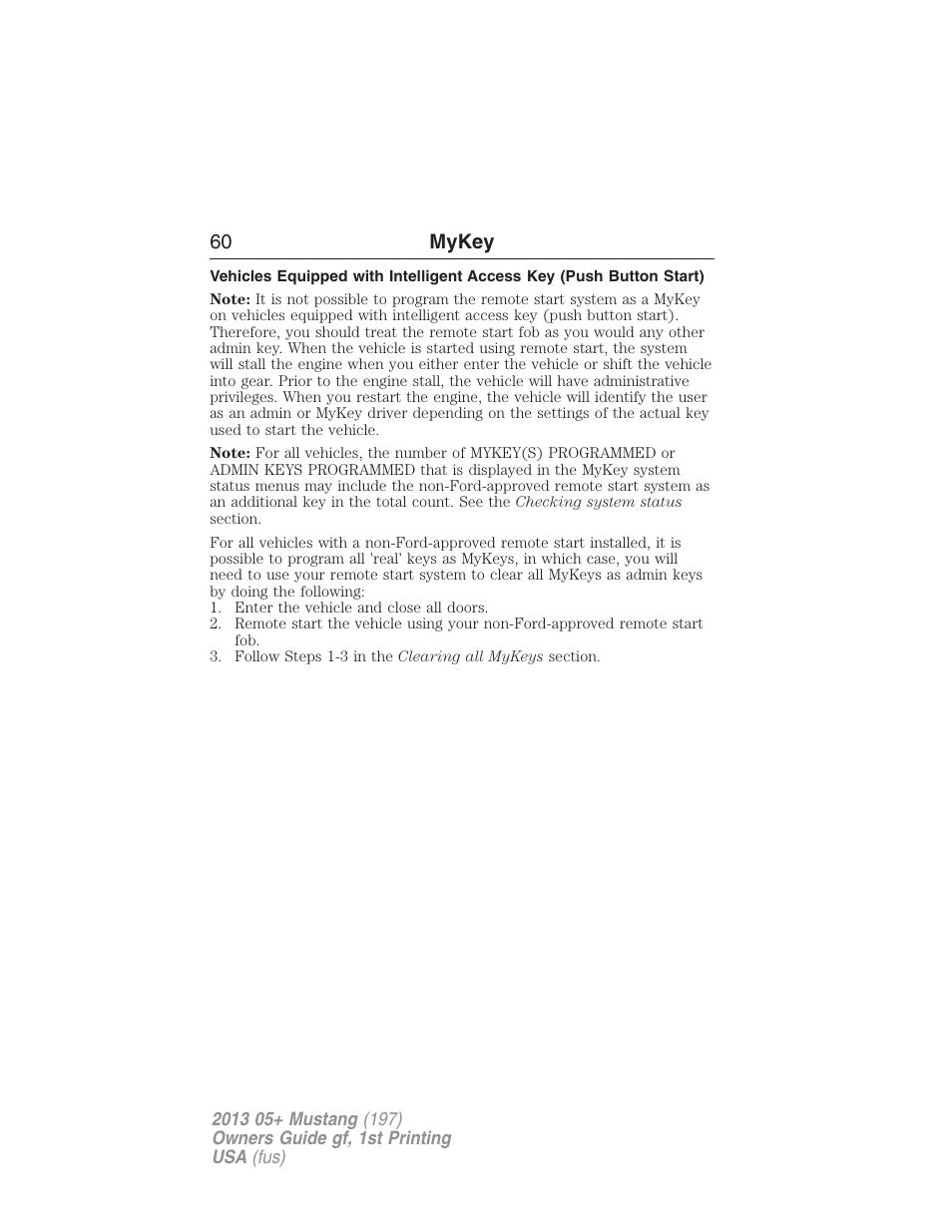 60 mykey | FORD 2013 Mustang v.1 User Manual | Page 60 / 437