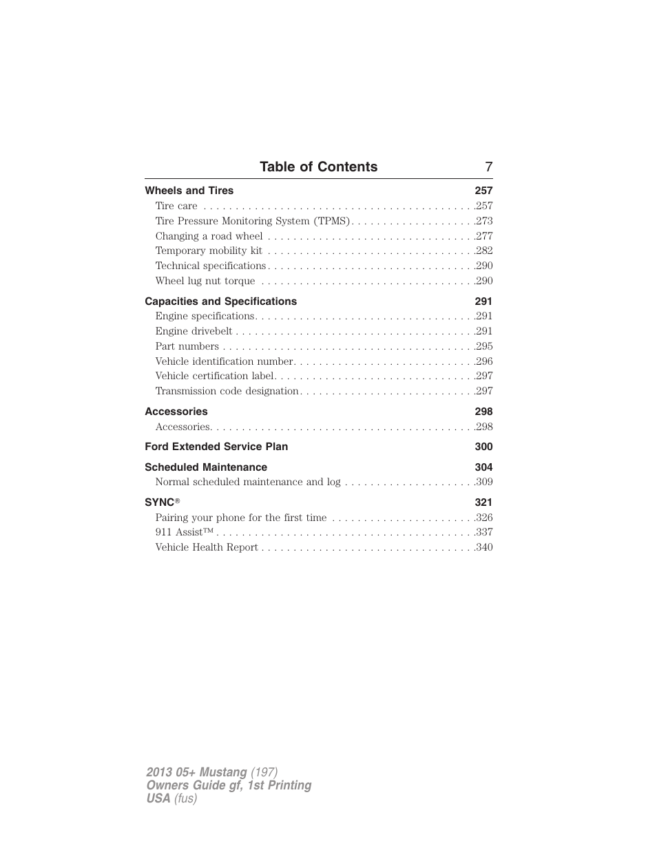 Table of contents 7 | FORD 2013 Mustang v.1 User Manual | Page 7 / 437