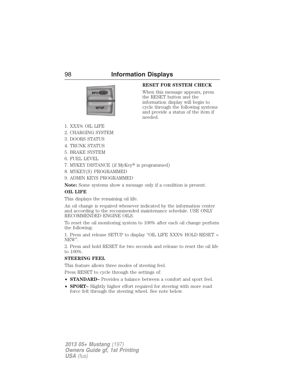 98 information displays | FORD 2013 Mustang v.1 User Manual | Page 98 / 437