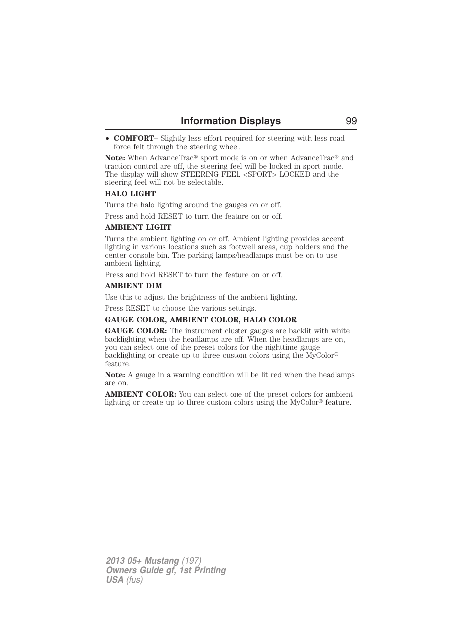 Information displays 99 | FORD 2013 Mustang v.1 User Manual | Page 99 / 437