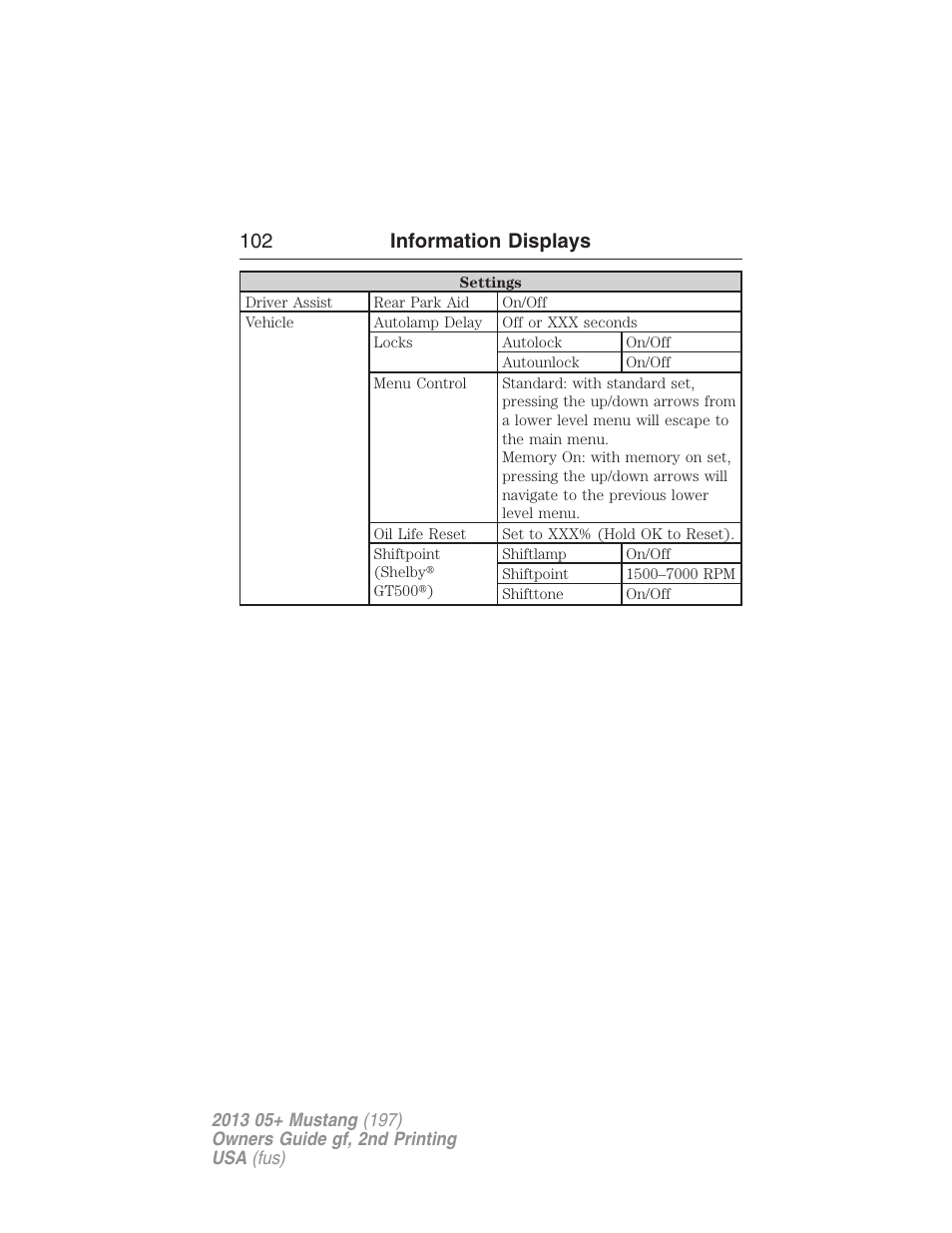 102 information displays | FORD 2013 Mustang v.2 User Manual | Page 102 / 427