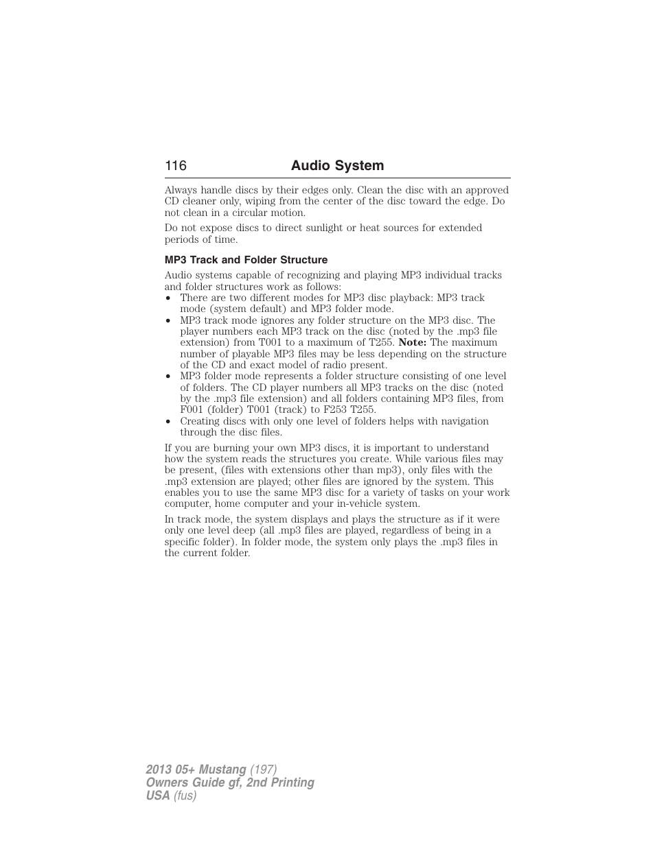 Mp3 track and folder structure, 116 audio system | FORD 2013 Mustang v.2 User Manual | Page 116 / 427