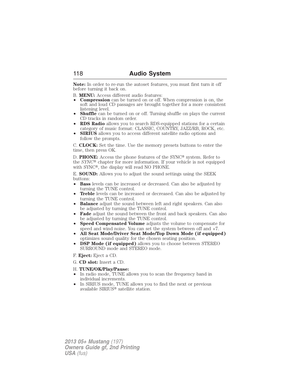 118 audio system | FORD 2013 Mustang v.2 User Manual | Page 118 / 427