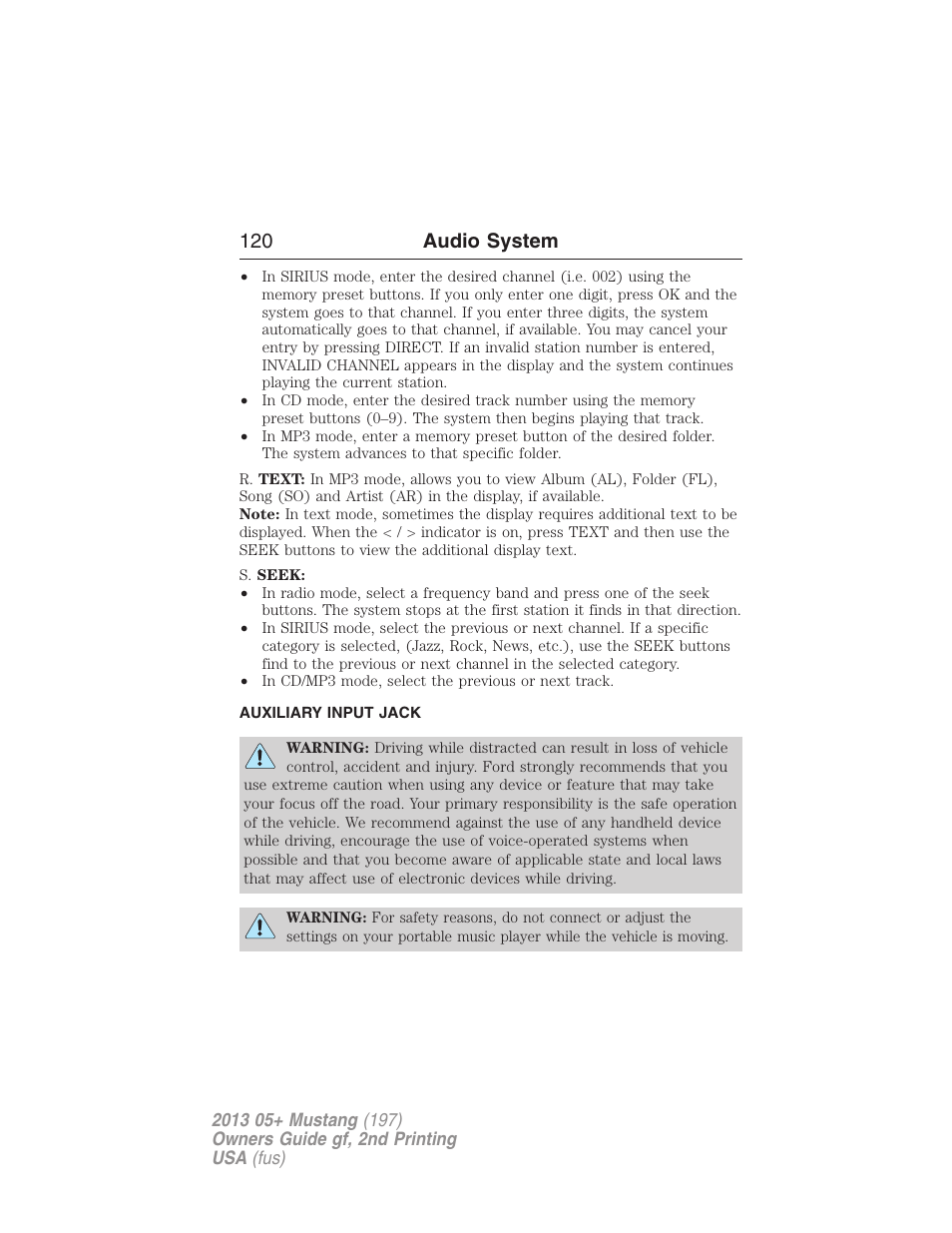 Auxiliary input jack, 120 audio system | FORD 2013 Mustang v.2 User Manual | Page 120 / 427