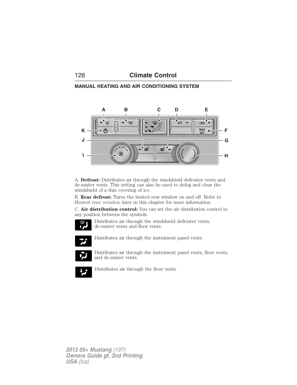 Climate control, Manual heating and air conditioning system, Manual heating and air conditioning | 126 climate control | FORD 2013 Mustang v.2 User Manual | Page 126 / 427