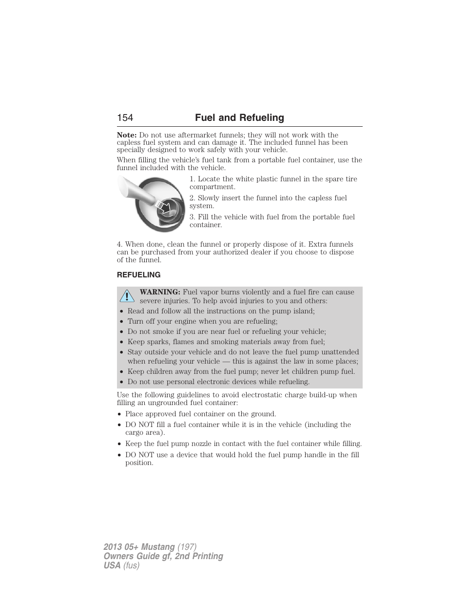 Refueling, 154 fuel and refueling | FORD 2013 Mustang v.2 User Manual | Page 154 / 427