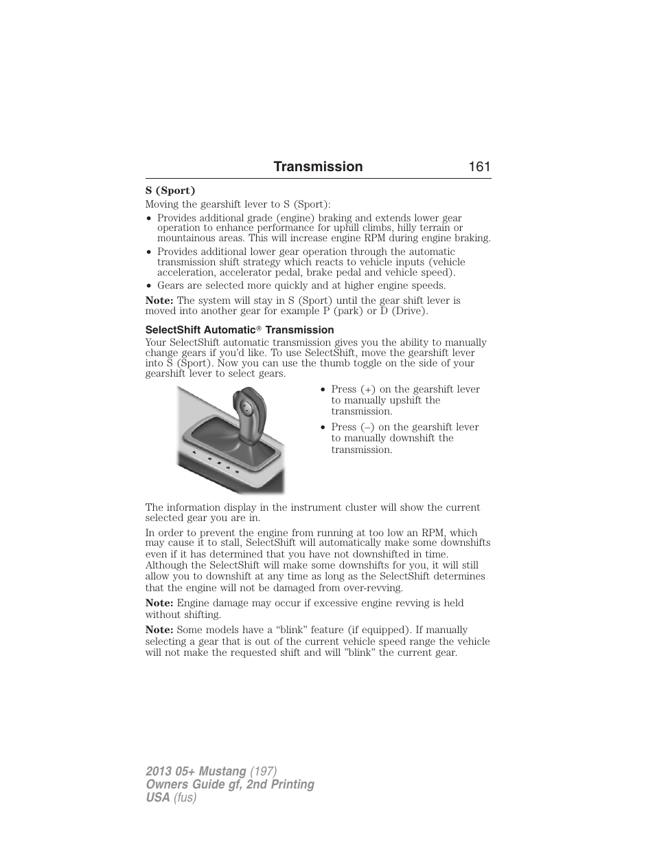 Selectshift automatic? transmission, Transmission 161 | FORD 2013 Mustang v.2 User Manual | Page 161 / 427
