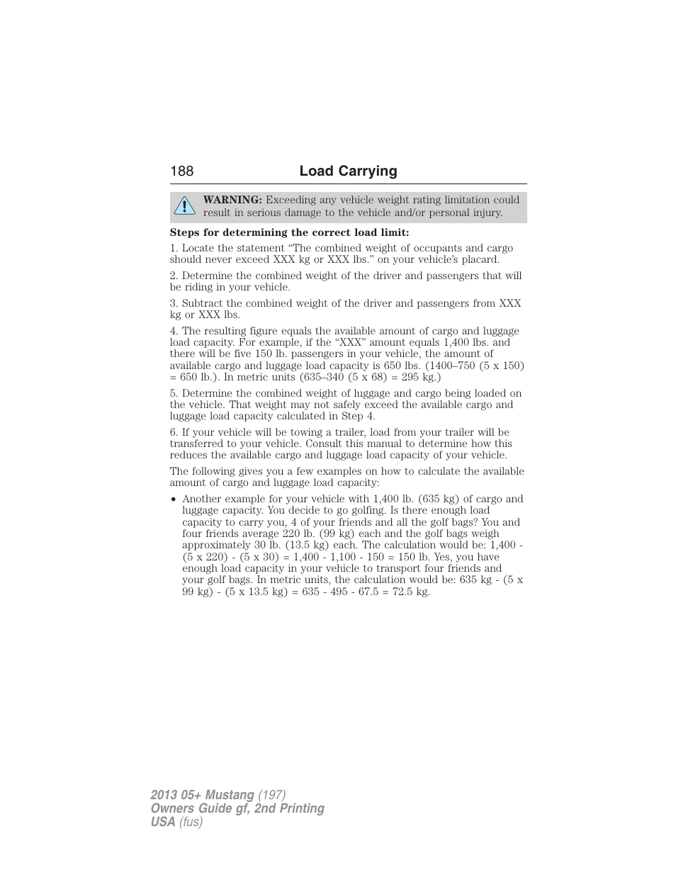 188 load carrying | FORD 2013 Mustang v.2 User Manual | Page 188 / 427