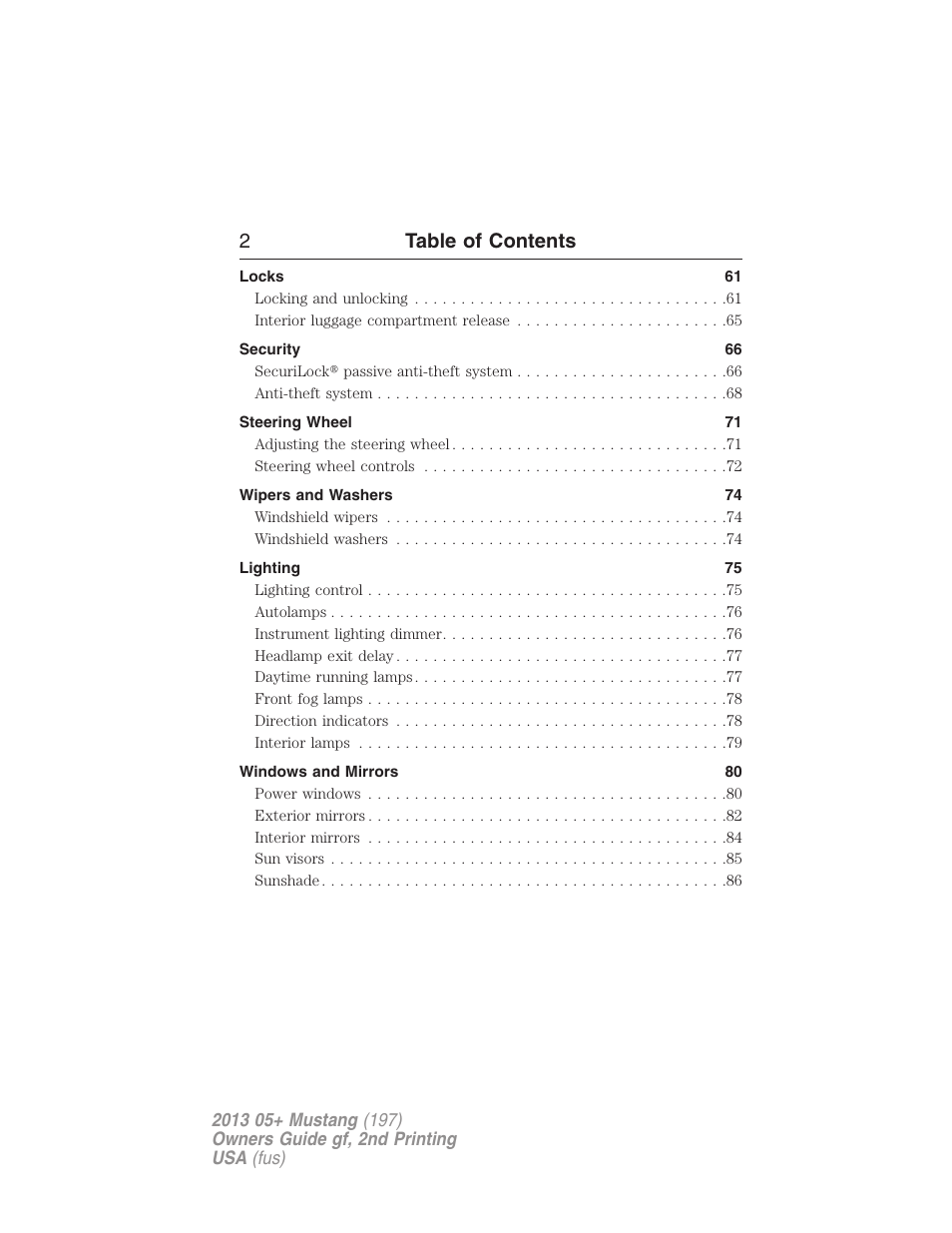 2table of contents | FORD 2013 Mustang v.2 User Manual | Page 2 / 427