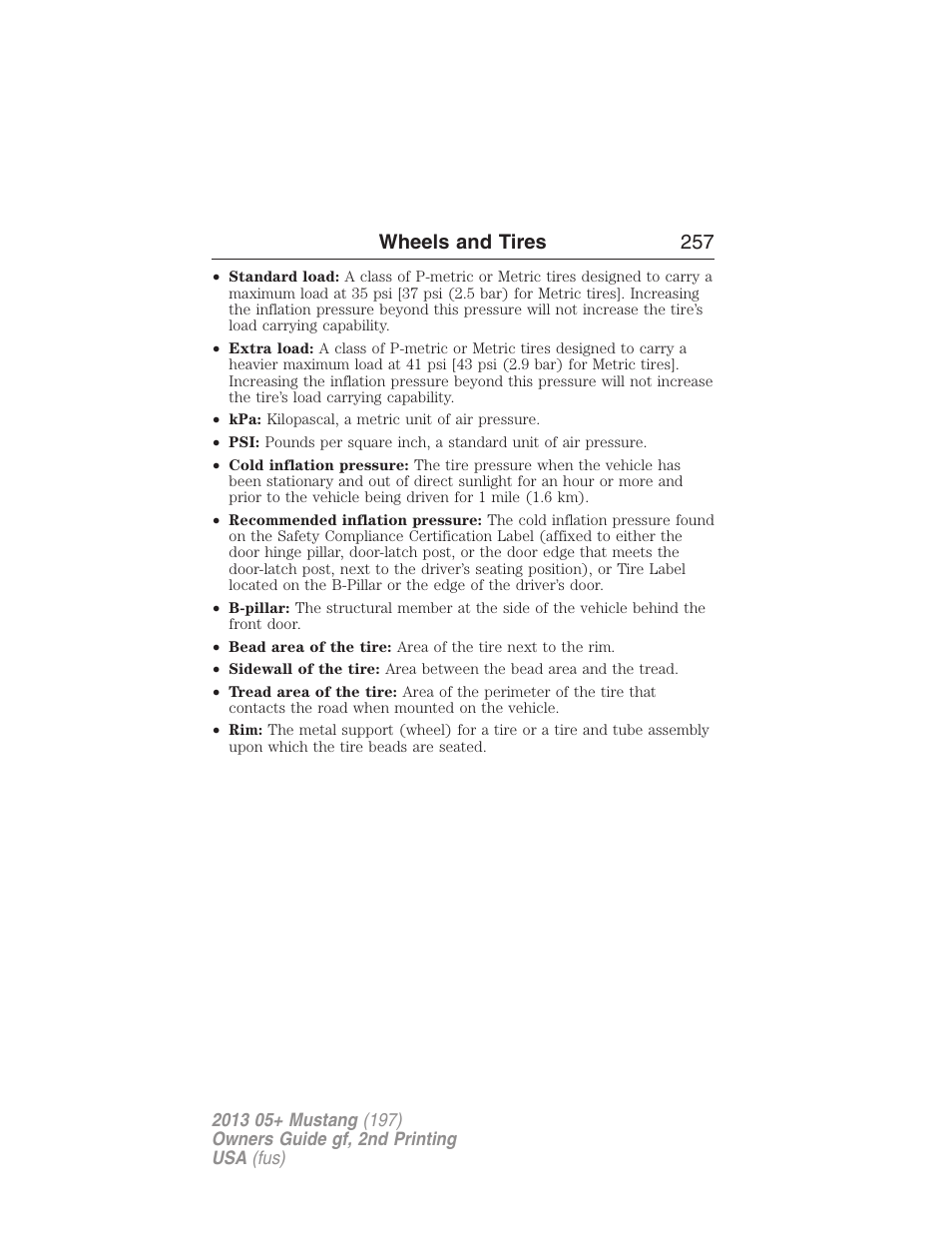 Wheels and tires 257 | FORD 2013 Mustang v.2 User Manual | Page 257 / 427