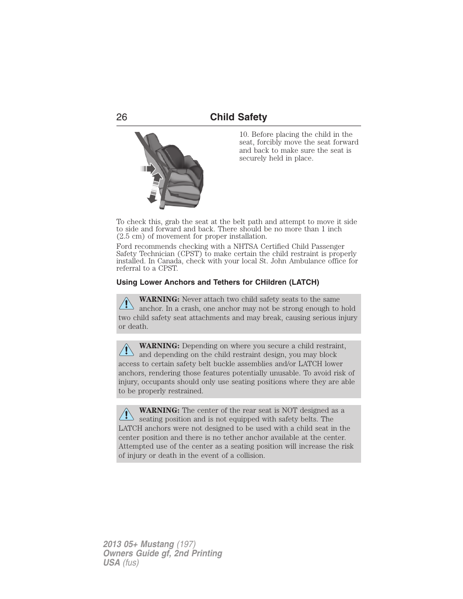 26 child safety | FORD 2013 Mustang v.2 User Manual | Page 26 / 427