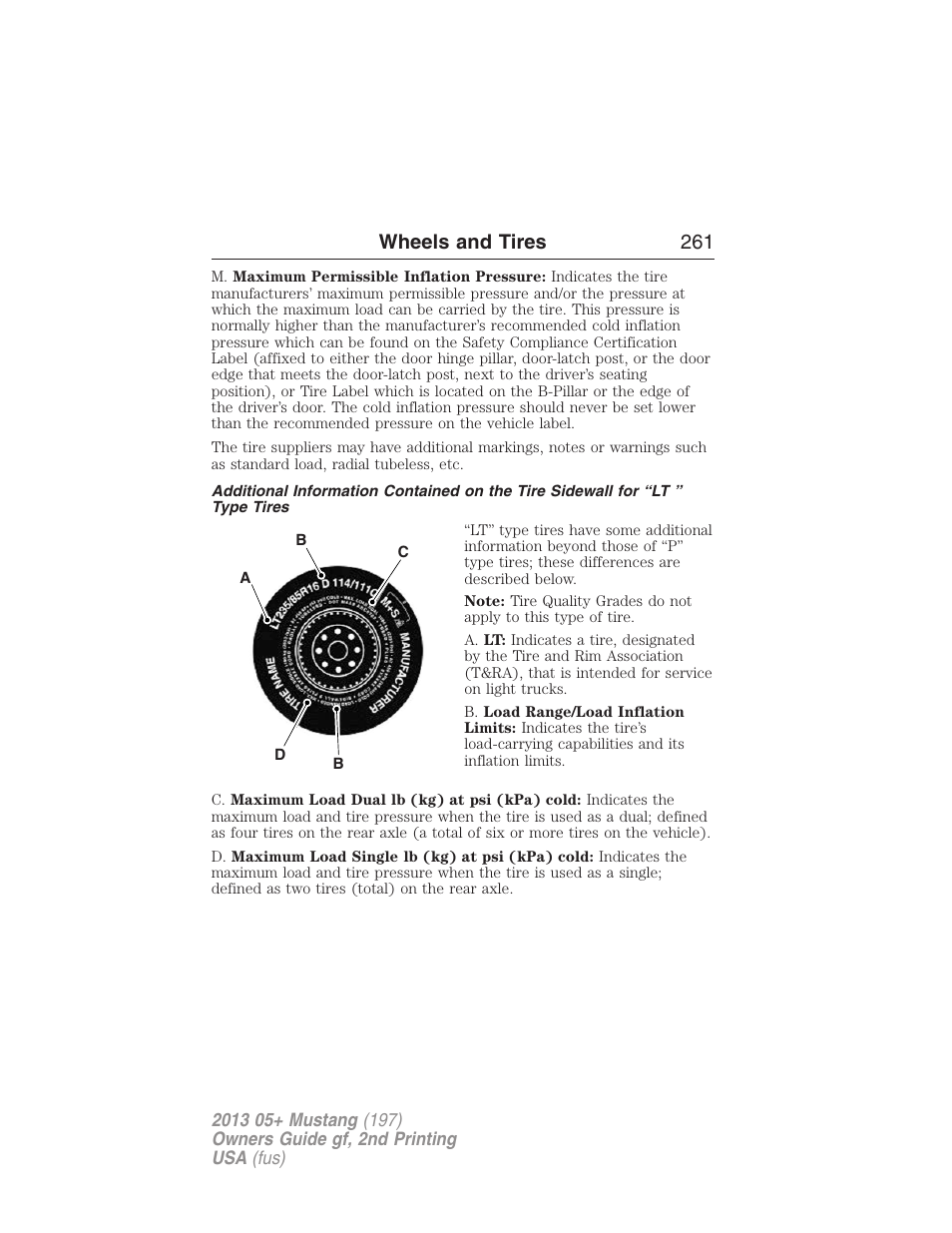 Wheels and tires 261 | FORD 2013 Mustang v.2 User Manual | Page 261 / 427
