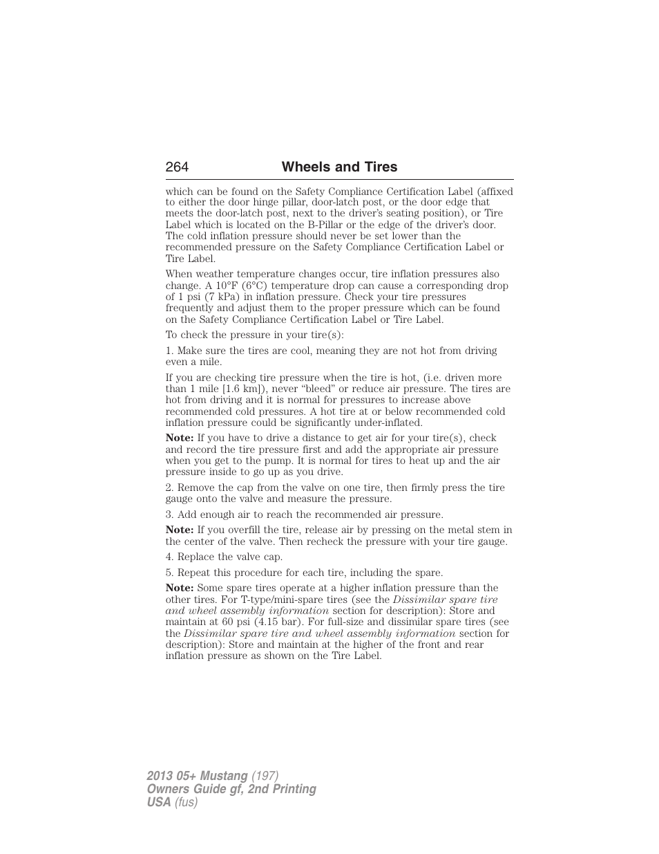 264 wheels and tires | FORD 2013 Mustang v.2 User Manual | Page 264 / 427
