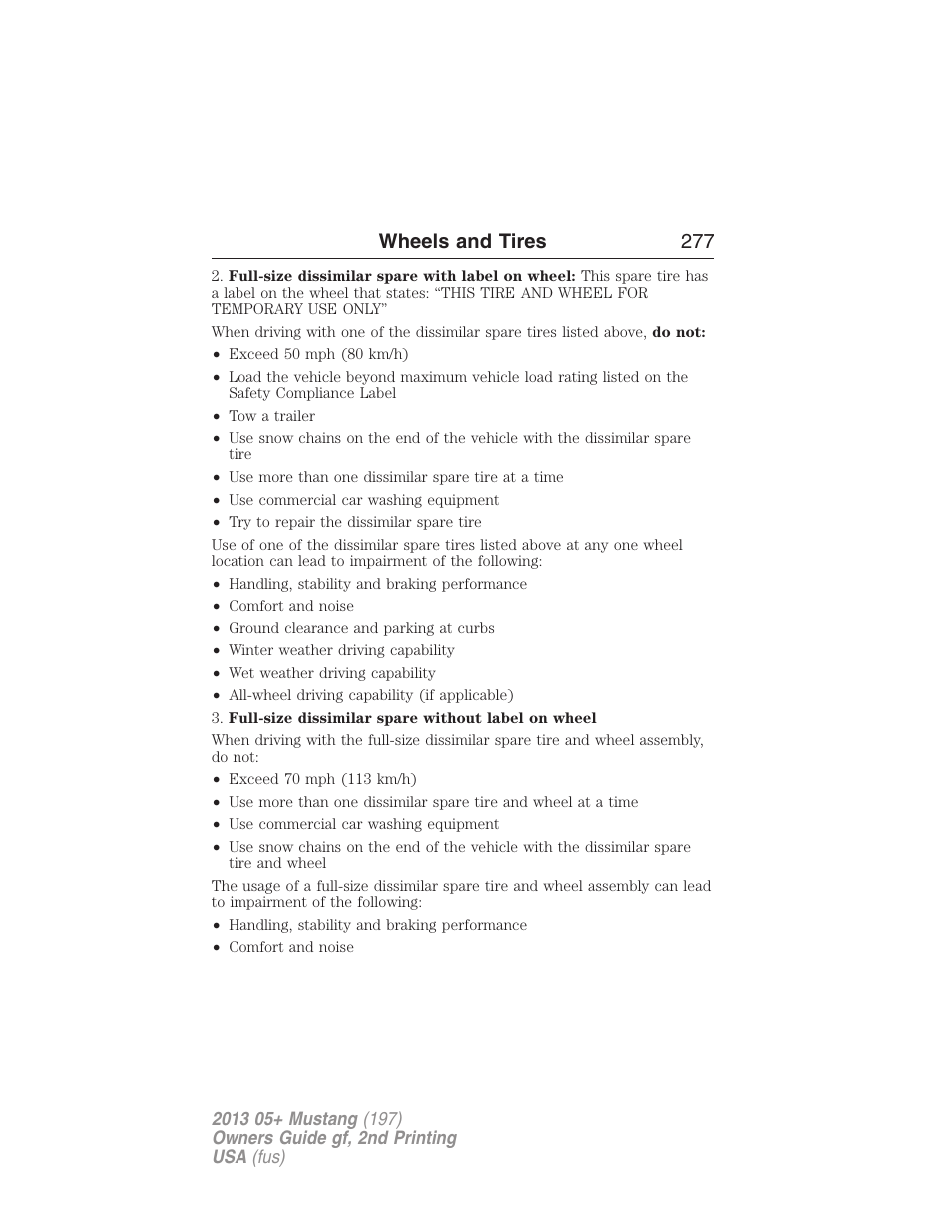 Wheels and tires 277 | FORD 2013 Mustang v.2 User Manual | Page 277 / 427