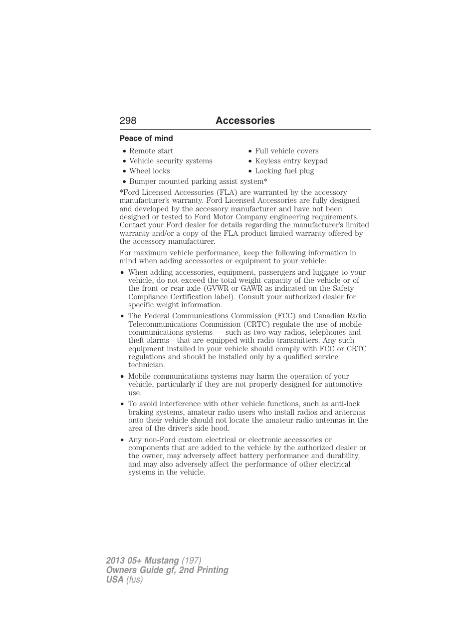Peace of mind, 298 accessories | FORD 2013 Mustang v.2 User Manual | Page 298 / 427