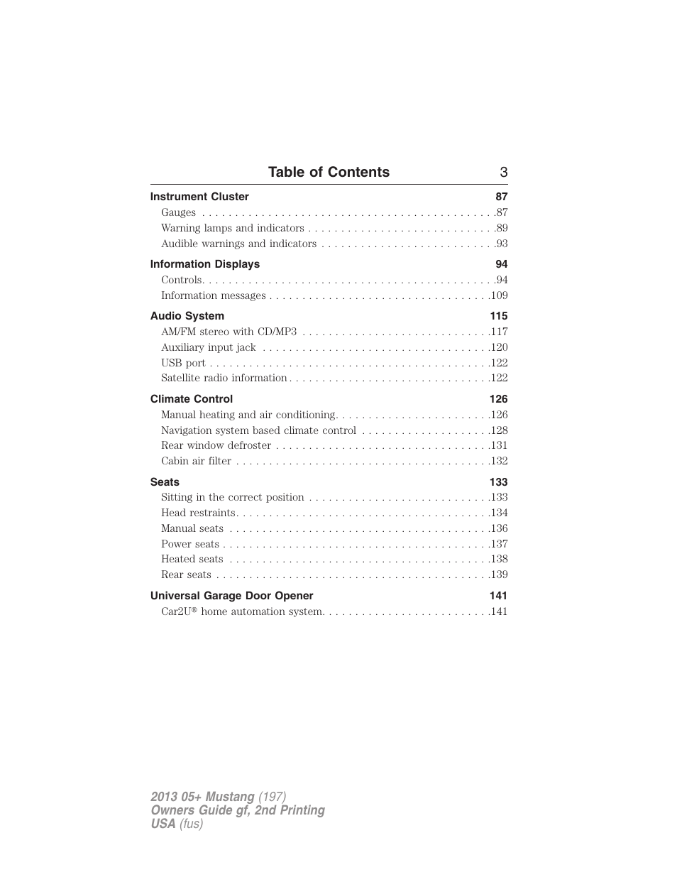 Table of contents 3 | FORD 2013 Mustang v.2 User Manual | Page 3 / 427