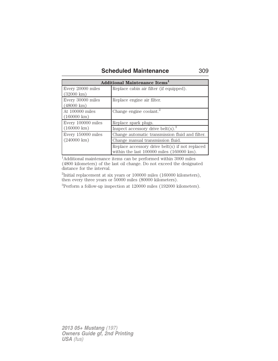 Scheduled maintenance 309 | FORD 2013 Mustang v.2 User Manual | Page 309 / 427