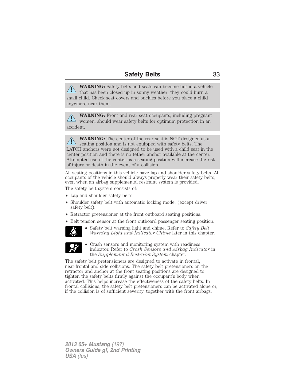 Safety belts 33 | FORD 2013 Mustang v.2 User Manual | Page 33 / 427