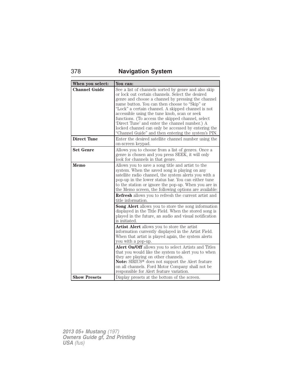 378 navigation system | FORD 2013 Mustang v.2 User Manual | Page 378 / 427