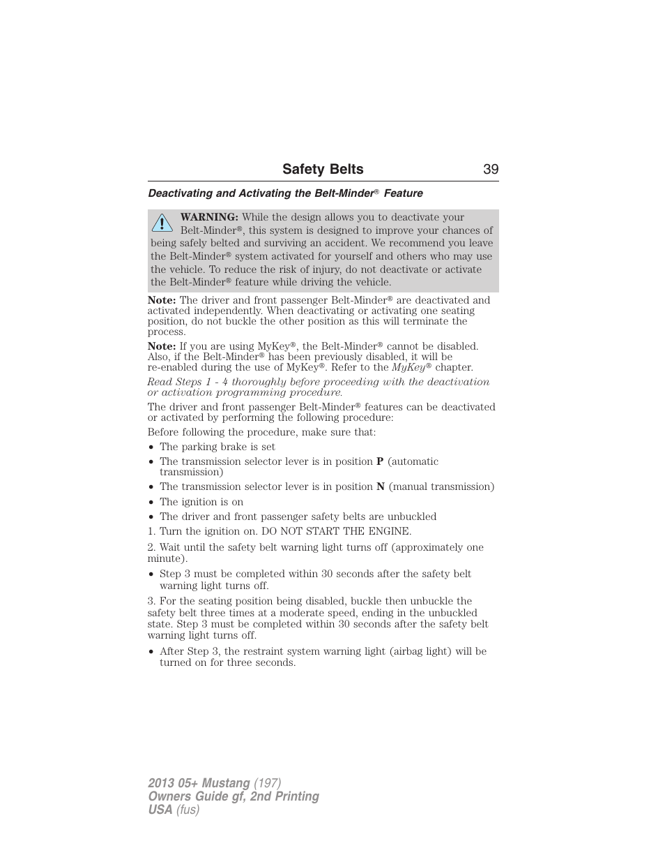 Safety belts 39 | FORD 2013 Mustang v.2 User Manual | Page 39 / 427