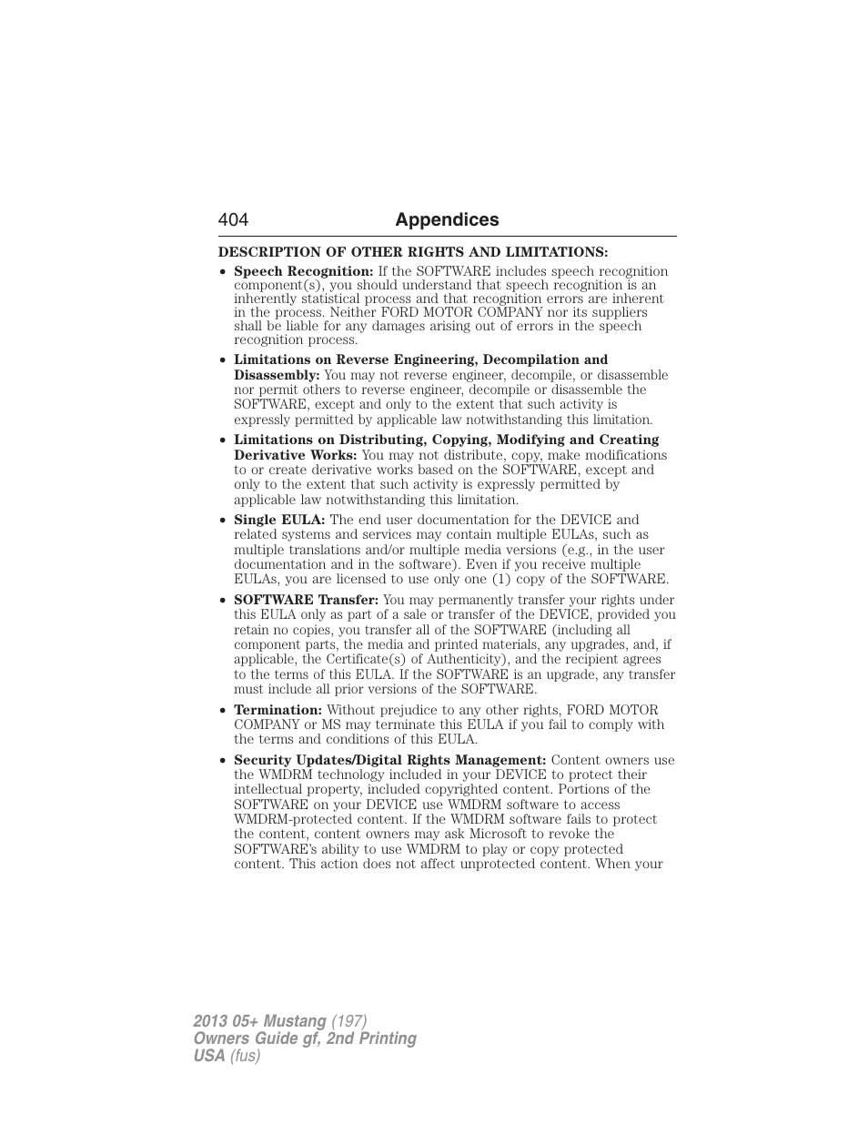 404 appendices | FORD 2013 Mustang v.2 User Manual | Page 404 / 427