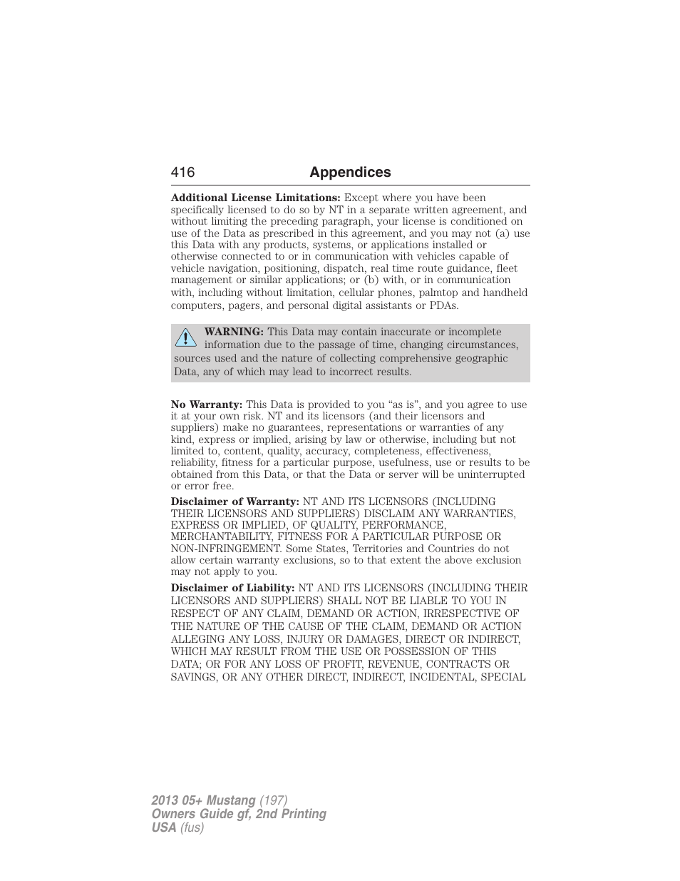 416 appendices | FORD 2013 Mustang v.2 User Manual | Page 416 / 427