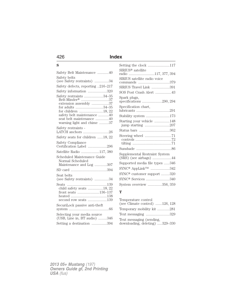 426 index | FORD 2013 Mustang v.2 User Manual | Page 426 / 427