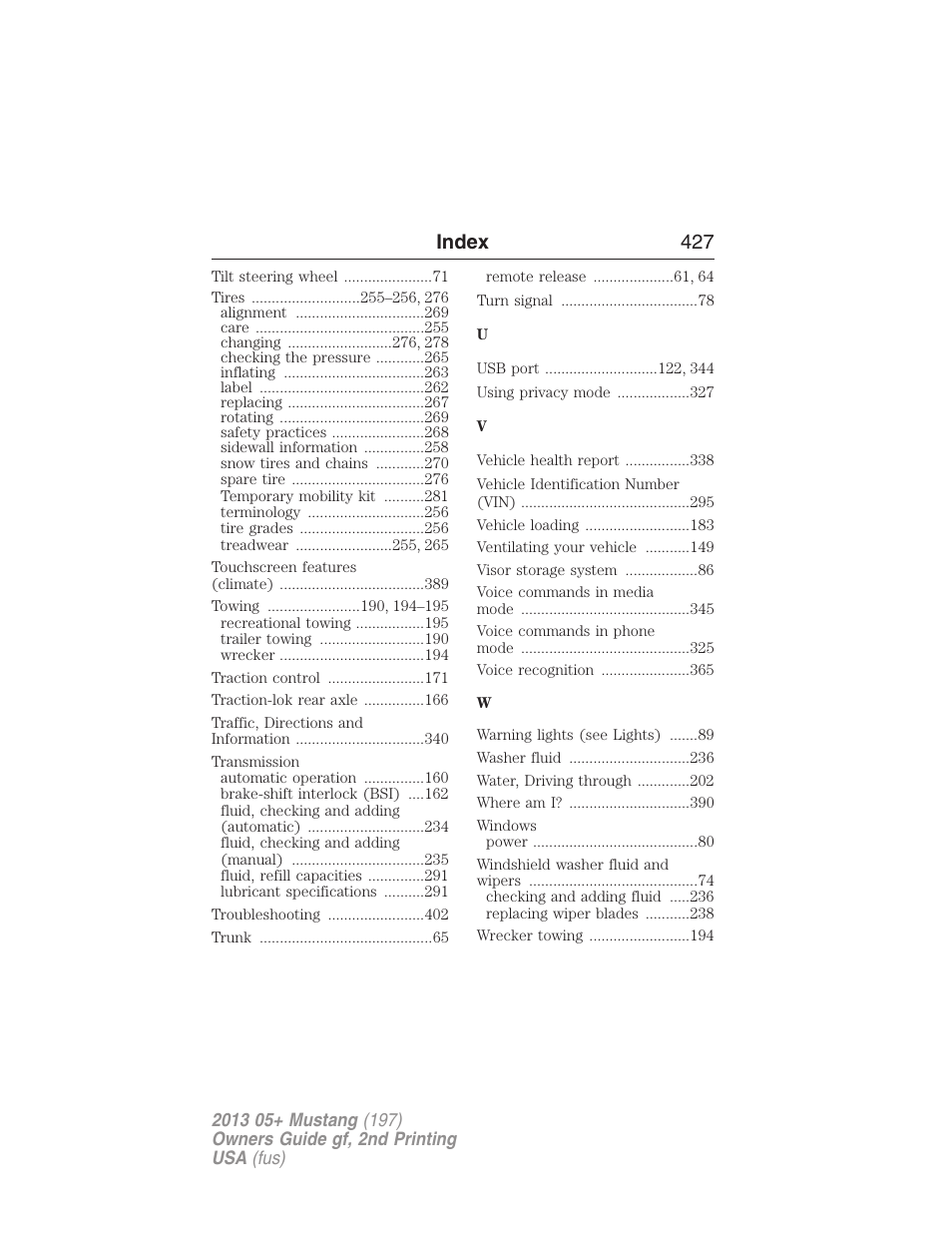 Index 427 | FORD 2013 Mustang v.2 User Manual | Page 427 / 427