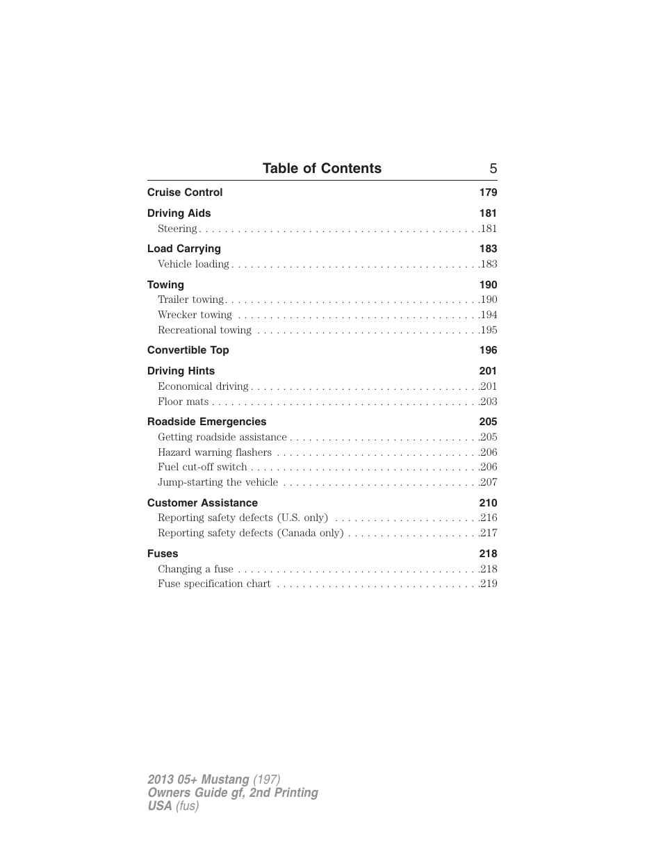 Table of contents 5 | FORD 2013 Mustang v.2 User Manual | Page 5 / 427