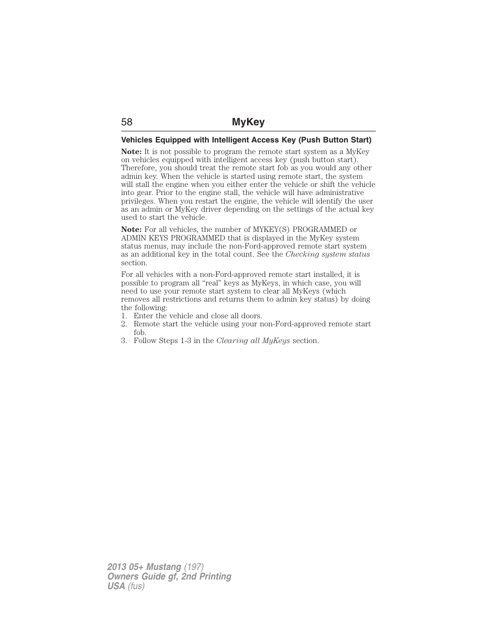 58 mykey | FORD 2013 Mustang v.2 User Manual | Page 58 / 427