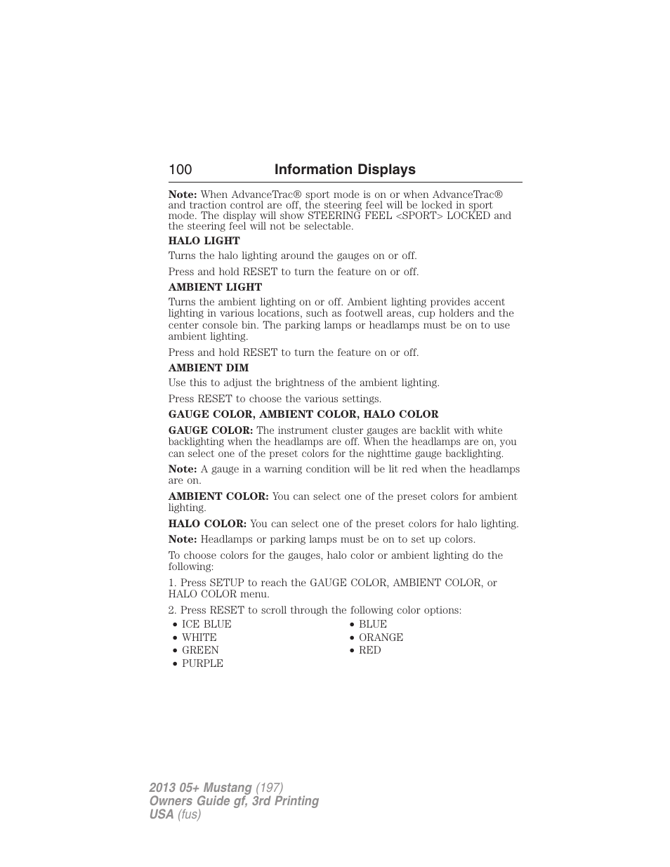 100 information displays | FORD 2013 Mustang v.3 User Manual | Page 101 / 447