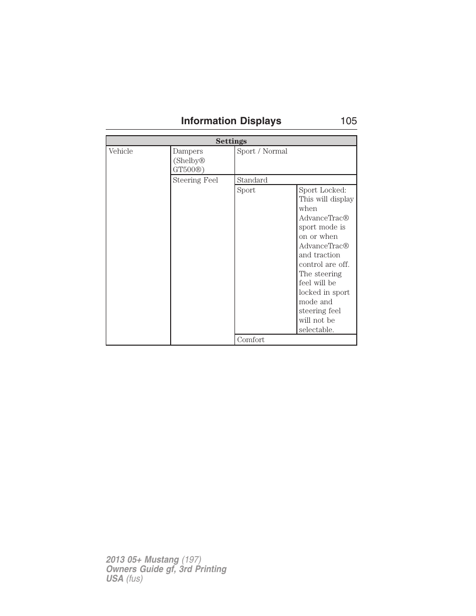 Information displays 105 | FORD 2013 Mustang v.3 User Manual | Page 106 / 447