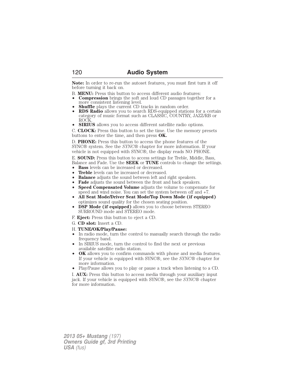 120 audio system | FORD 2013 Mustang v.3 User Manual | Page 121 / 447