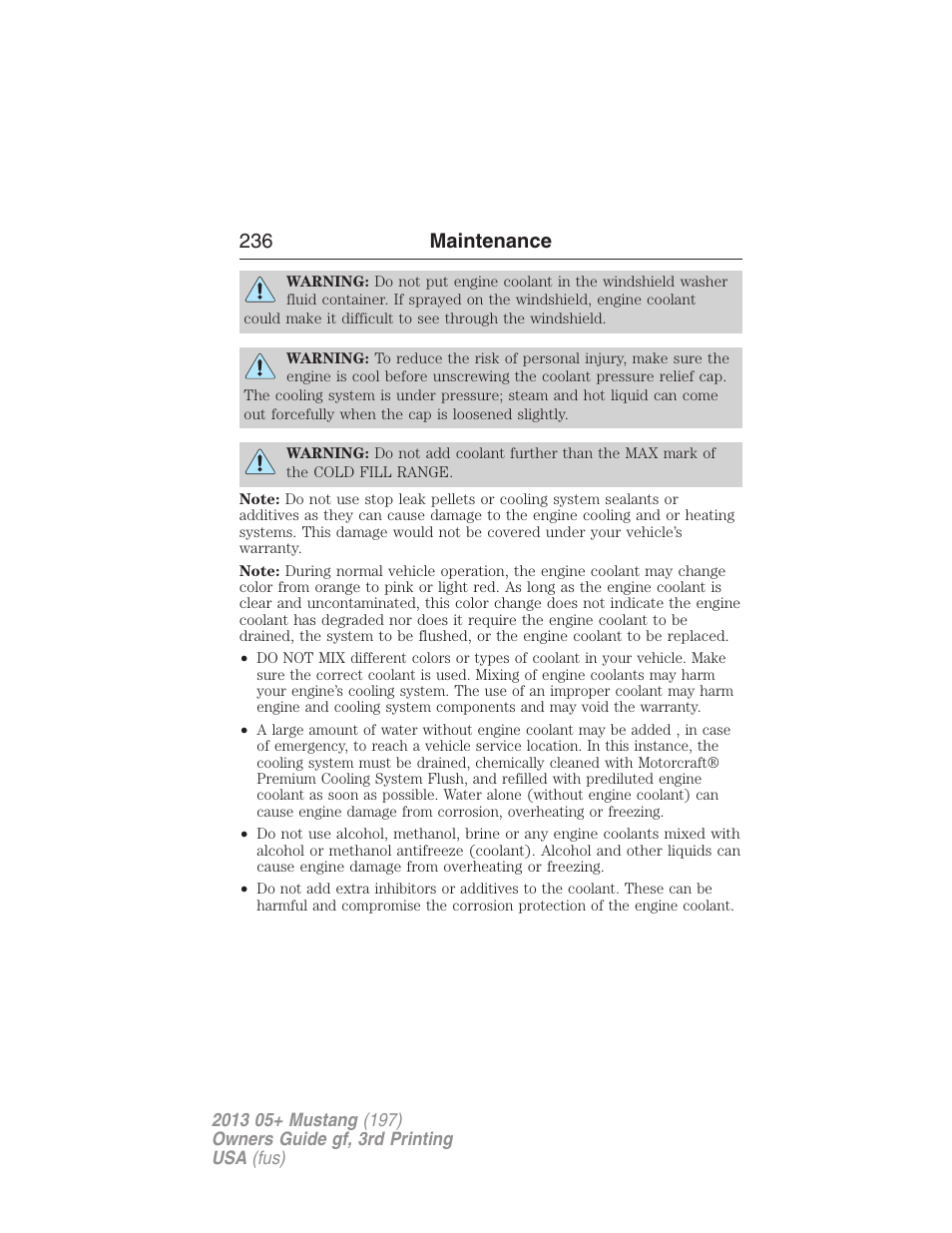 236 maintenance | FORD 2013 Mustang v.3 User Manual | Page 237 / 447